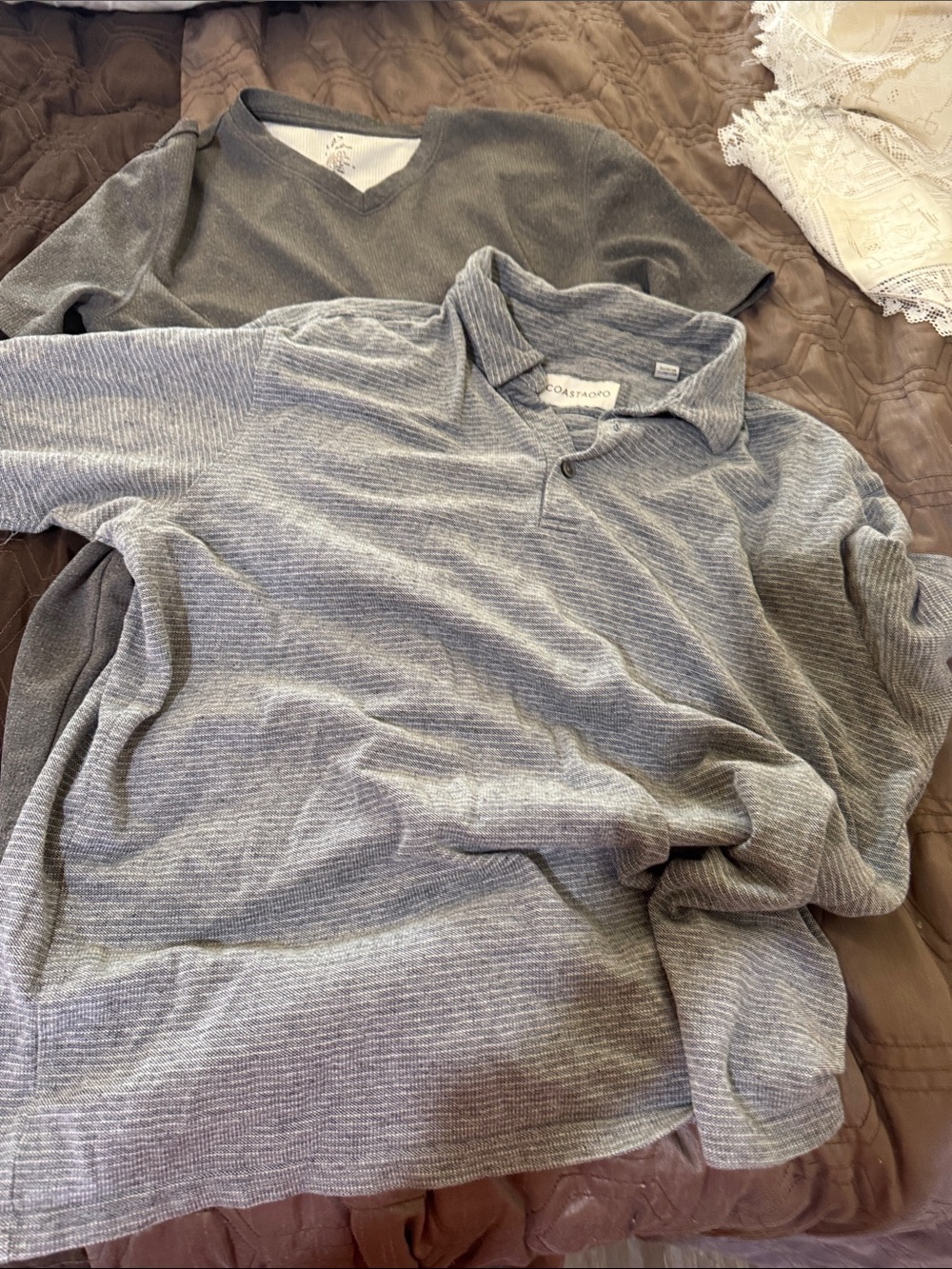 Men’s Gray Striped Polo Shirt - Men's v neck dry fit style shirt